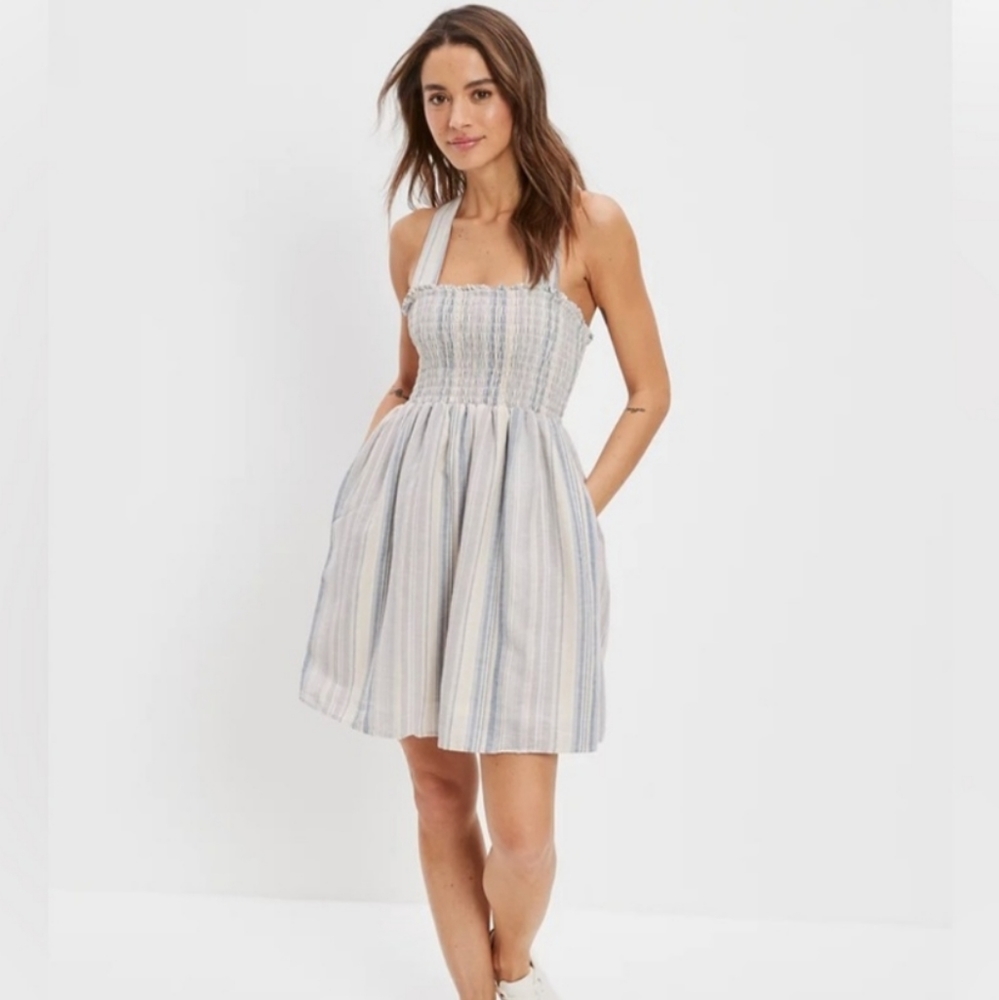 AE ~ Smocked Cross-Back Mini Dress